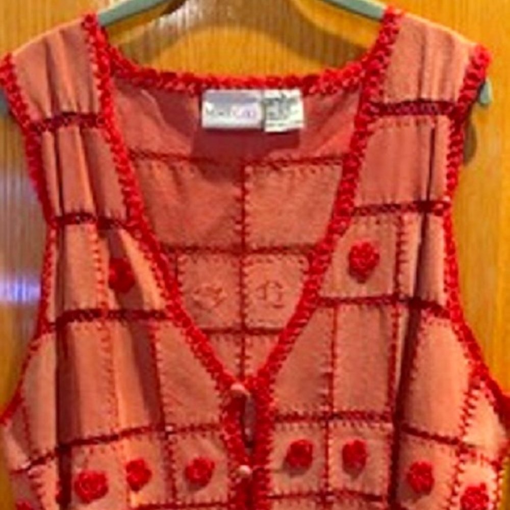 NWOT Michael Mims Kathy Cole 100% Leather Suede Red/Pink V-Neck Vest Sz: 1X